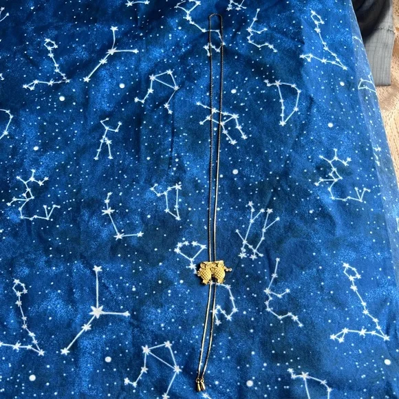 LAST CHANCE! VINTAGE Gold Rhinestone Pair of Perched Owls Slide Lariat Necklace - Picture 3 of 4